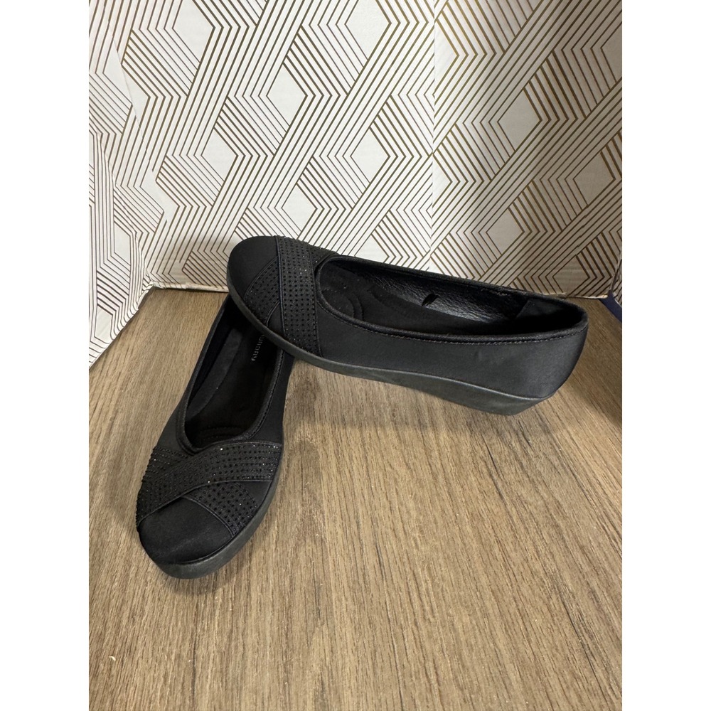CL by Laundry Black Rhinestone Embellished Ballet Flats Women's Shoes